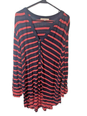 Striped Women's Plus Size 3X Top Shirt Blouse Henley Roll Tab Vneck 41 Hawthorne